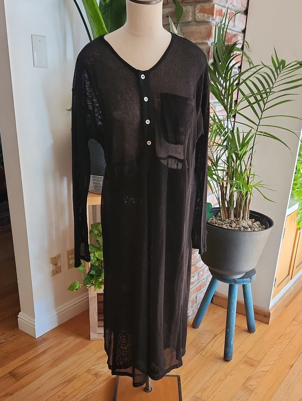 FP Beach Mesh Henley Wrap Dress/Cover Up Size Large